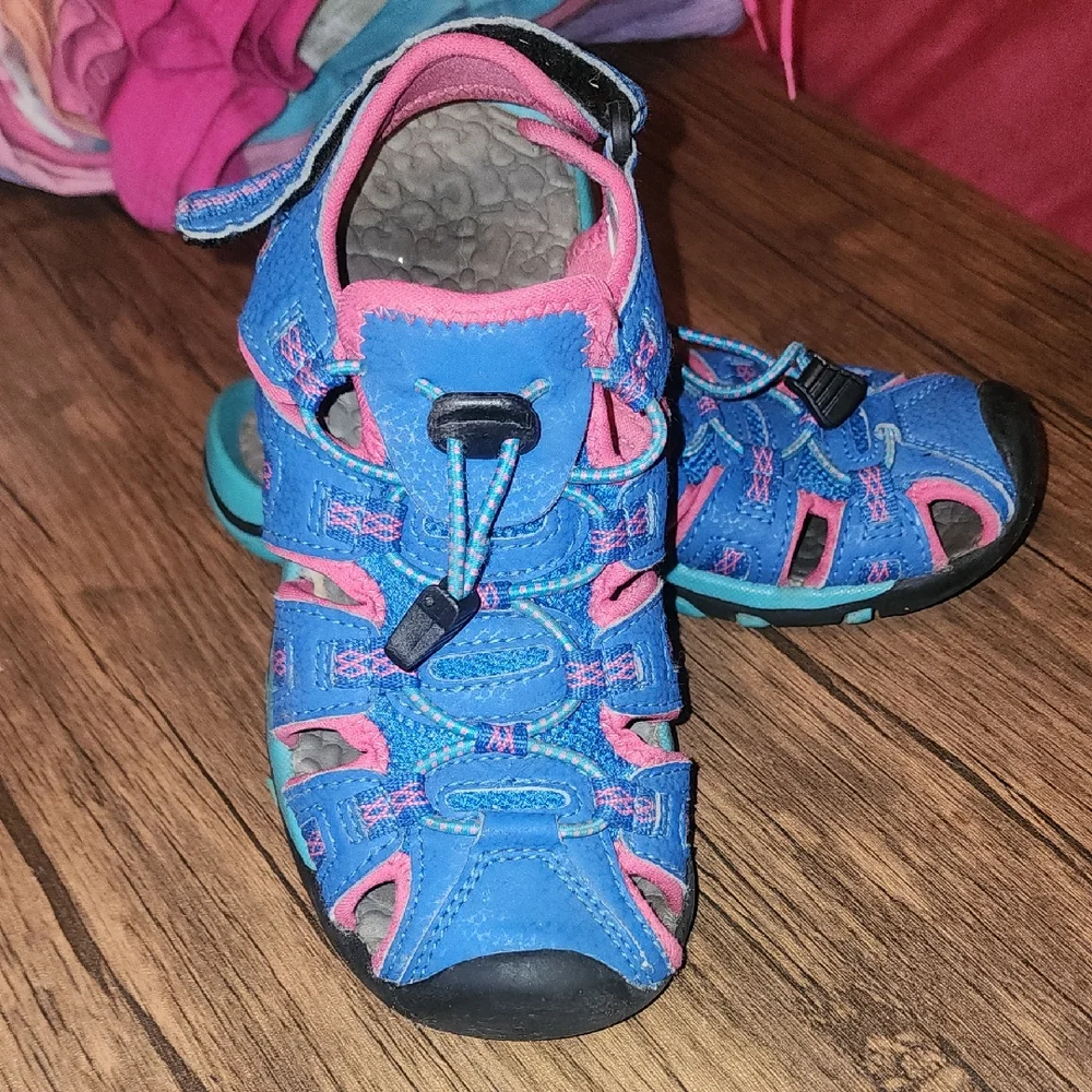 Kids Blue and‎ Pink Athletic Hook Loop Strap Sandals